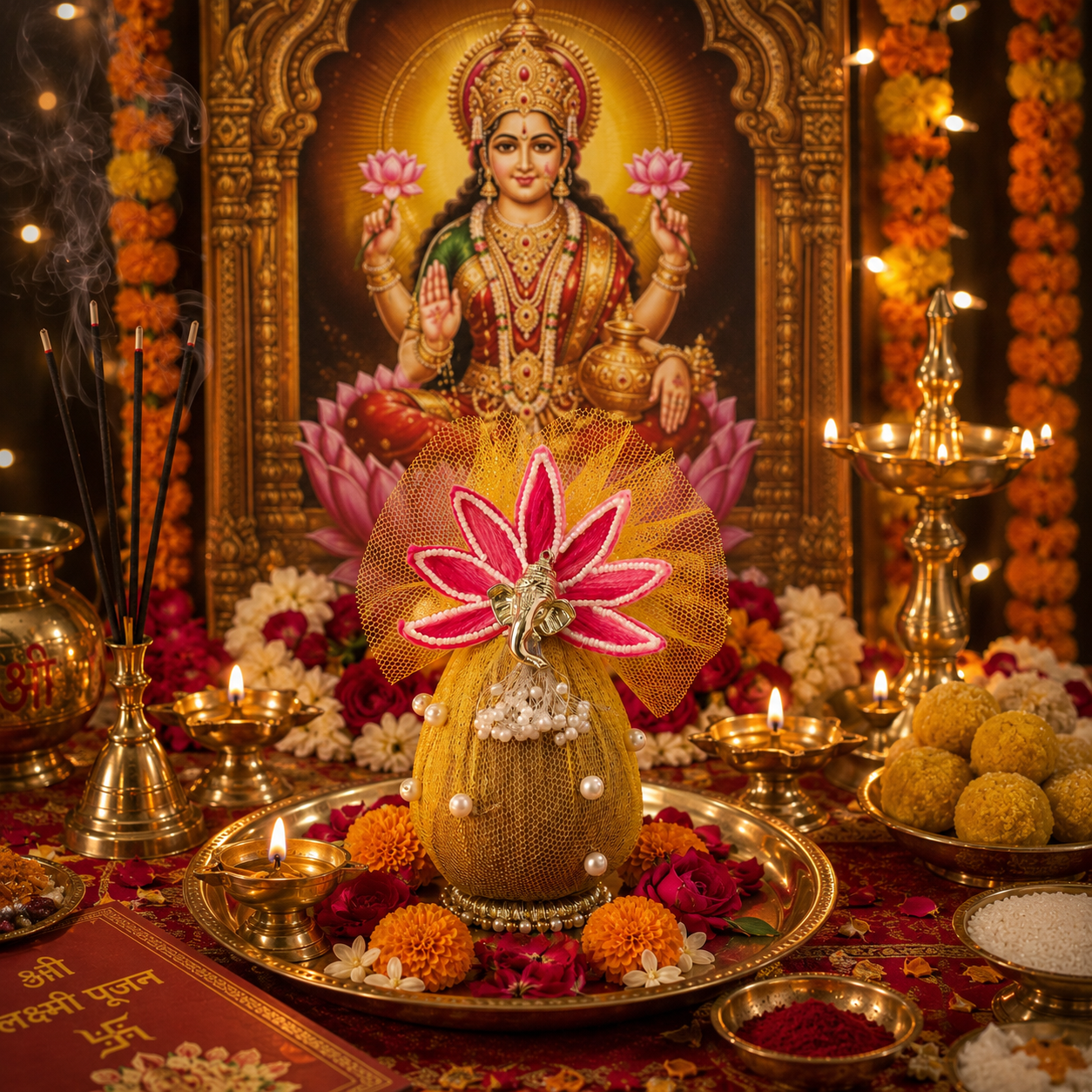Decorative Nariyal with Ganesh ji And lotus Flower