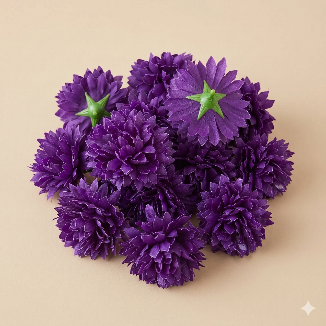 Purple Dahalia Artificial Flower (7 cm, Pack of 15, Single Flower)