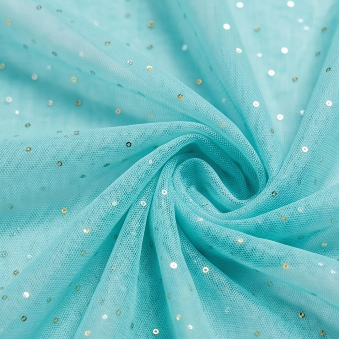 5 Meter Net Cloth Roll Sky Blue Golden Dotted