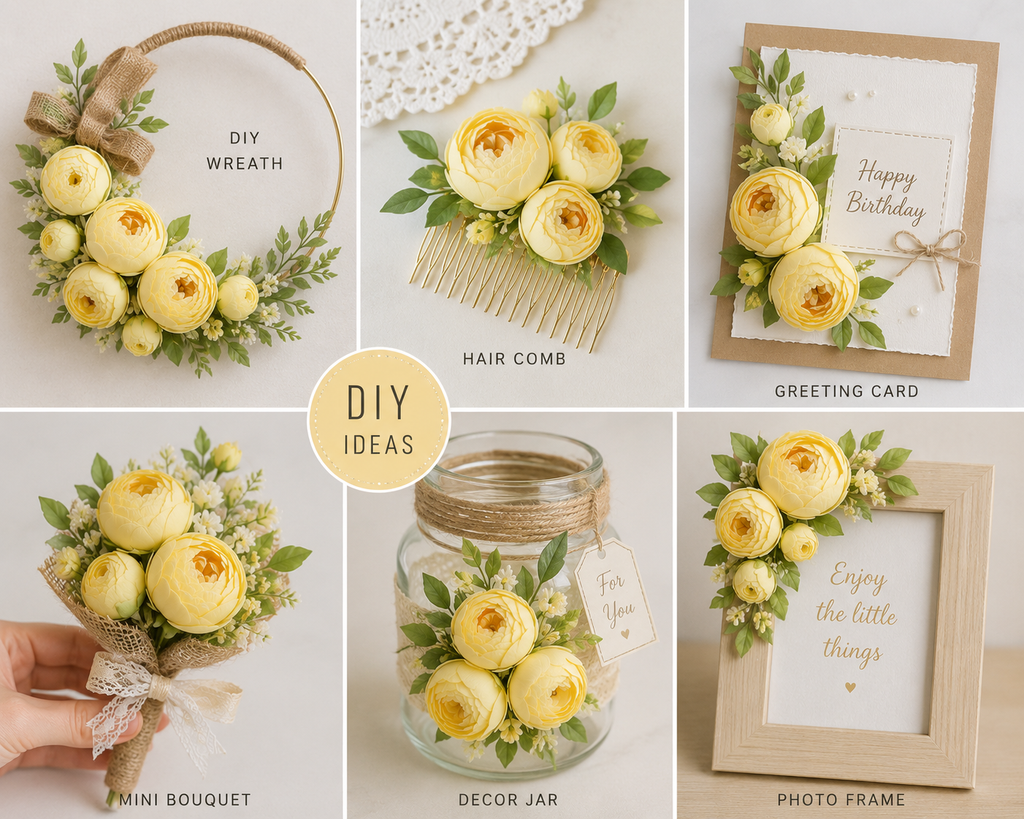 Artificial Light Yellow Peony Flower