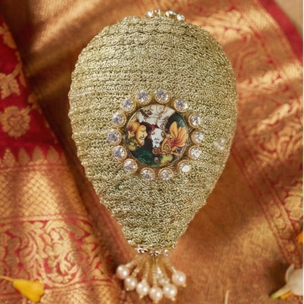 Decorative Nariyal with Radha Krishna for Pooja, Wedding & Kalash Decoration
