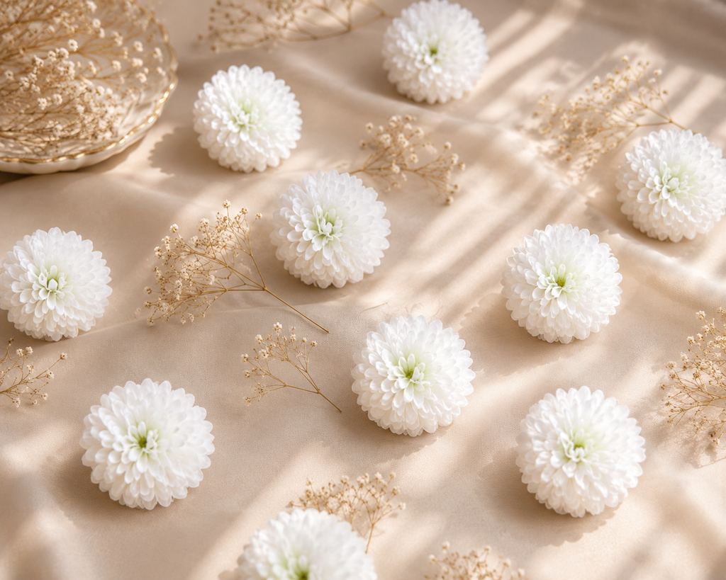 White Dahalia Artificial Flower (7 cm, Pack of 15, Single Flower)