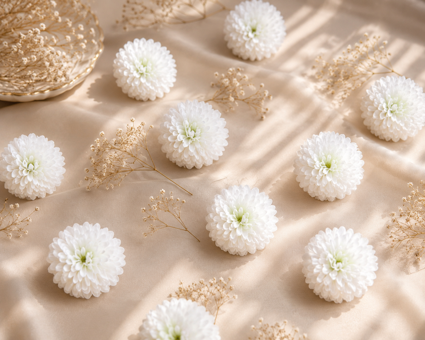White Dahalia Artificial Flower (7 cm, Pack of 15, Single Flower)