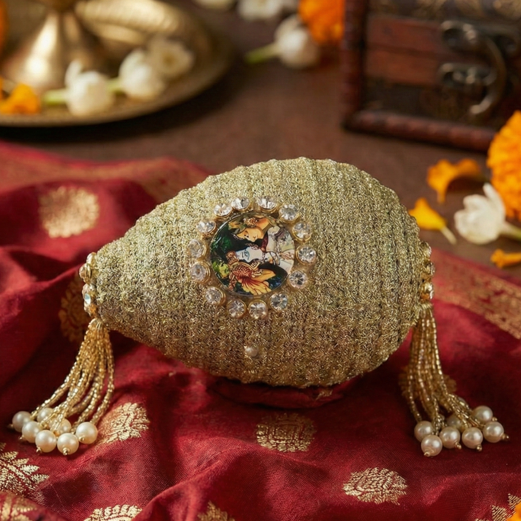 Decorative Nariyal with Radha Krishna for Pooja, Wedding & Kalash Decoration
