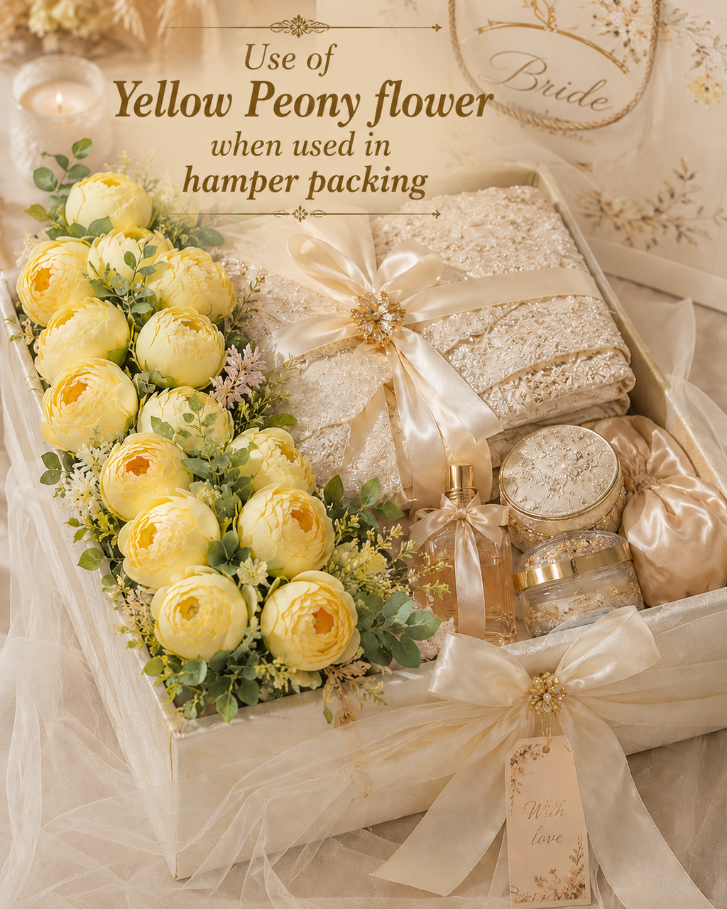 Artificial Light Yellow Peony Flower