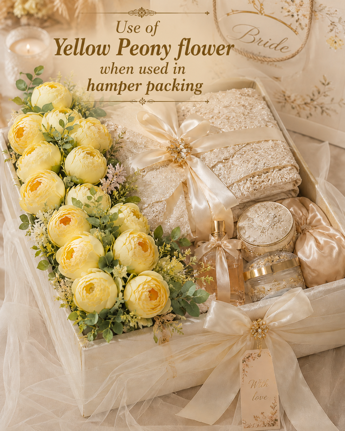 Artificial Light Yellow Peony Flower