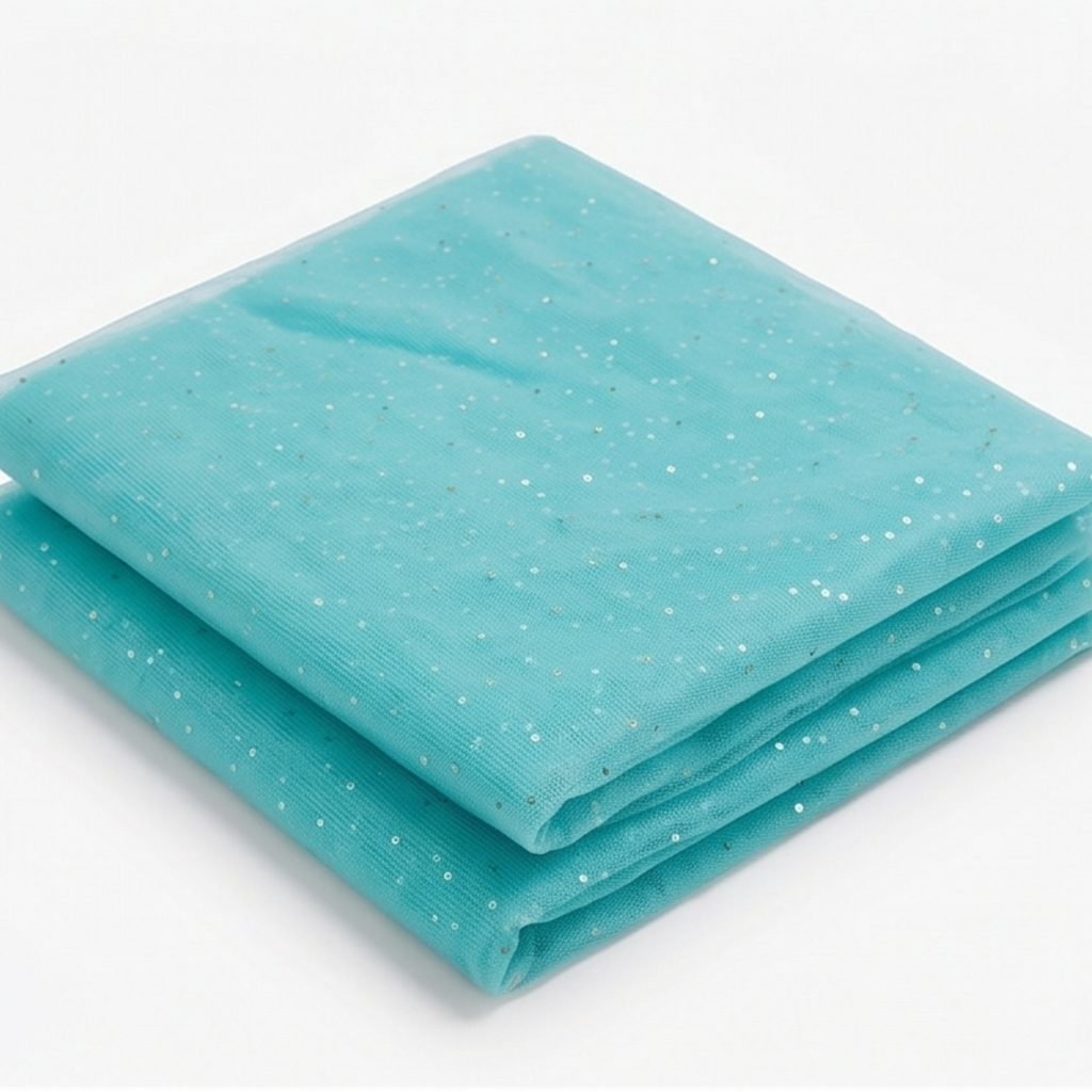 5 Meter Net Cloth Roll Sky Blue Golden Dotted