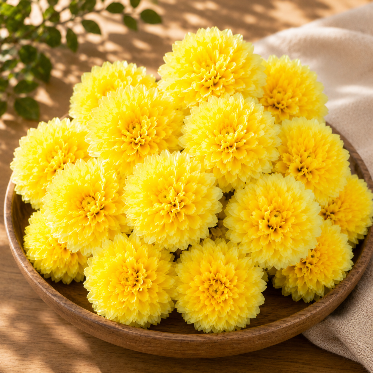 Yellow Dahalia Artificial Flower (7 cm, Pack of 15, Single Flower)