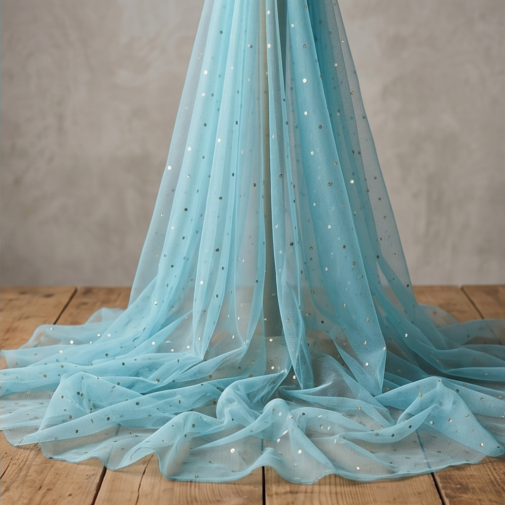 5 Meter Net Cloth Roll Sky Blue Golden Dotted