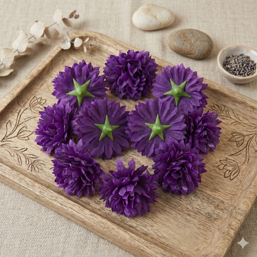 Purple Dahalia Artificial Flower (7 cm, Pack of 15, Single Flower)