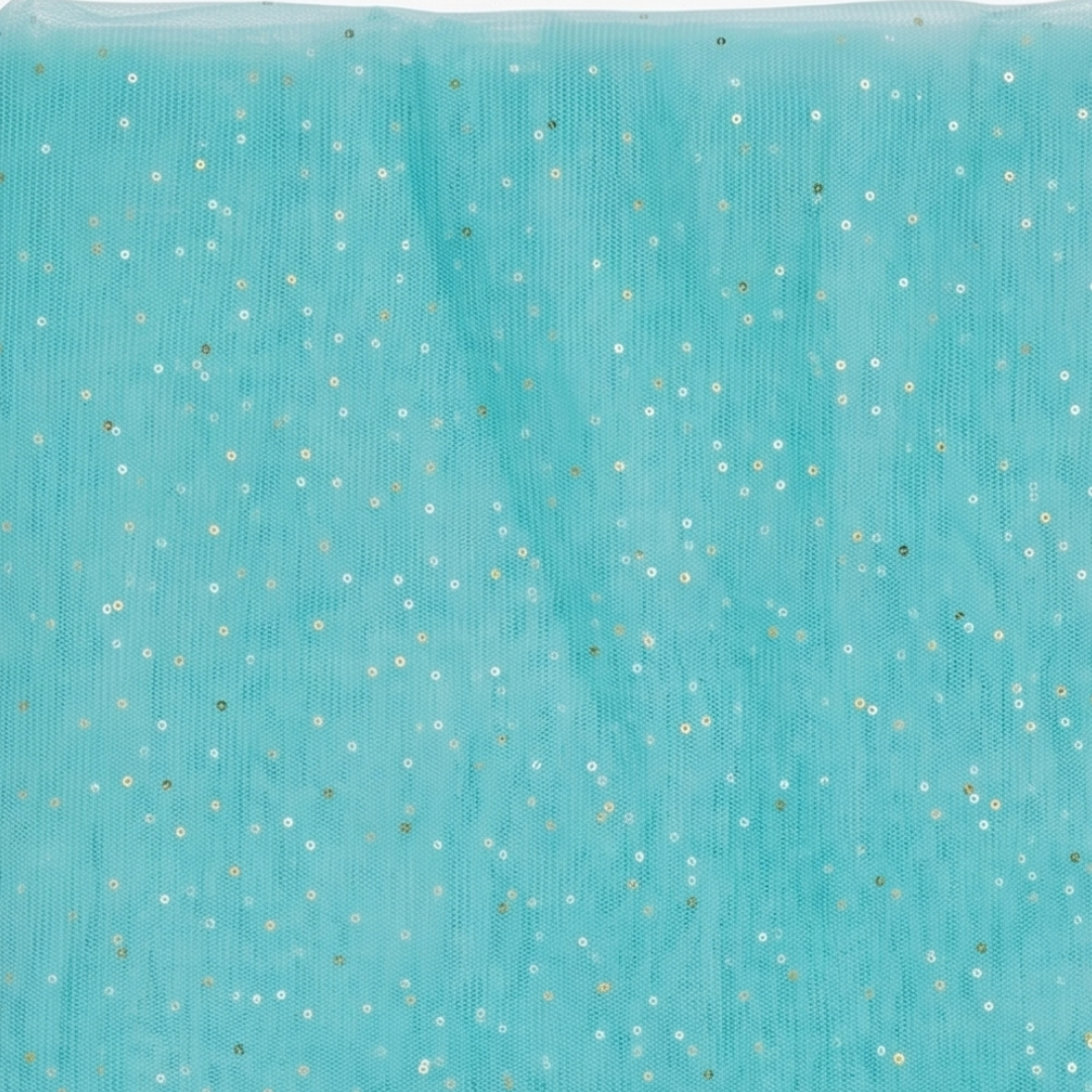 5 Meter Net Cloth Roll Sky Blue Golden Dotted