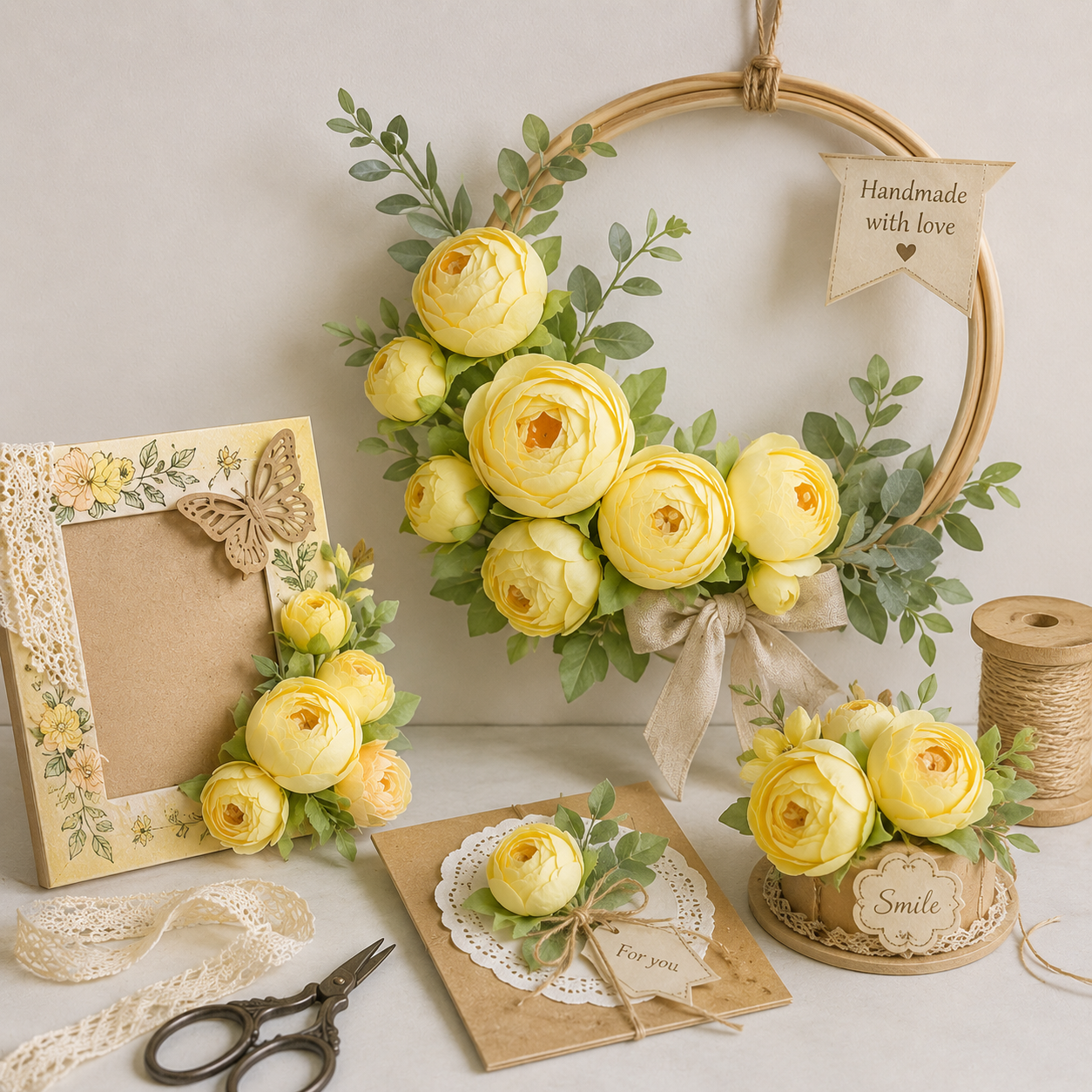 Artificial Light Yellow Peony Flower