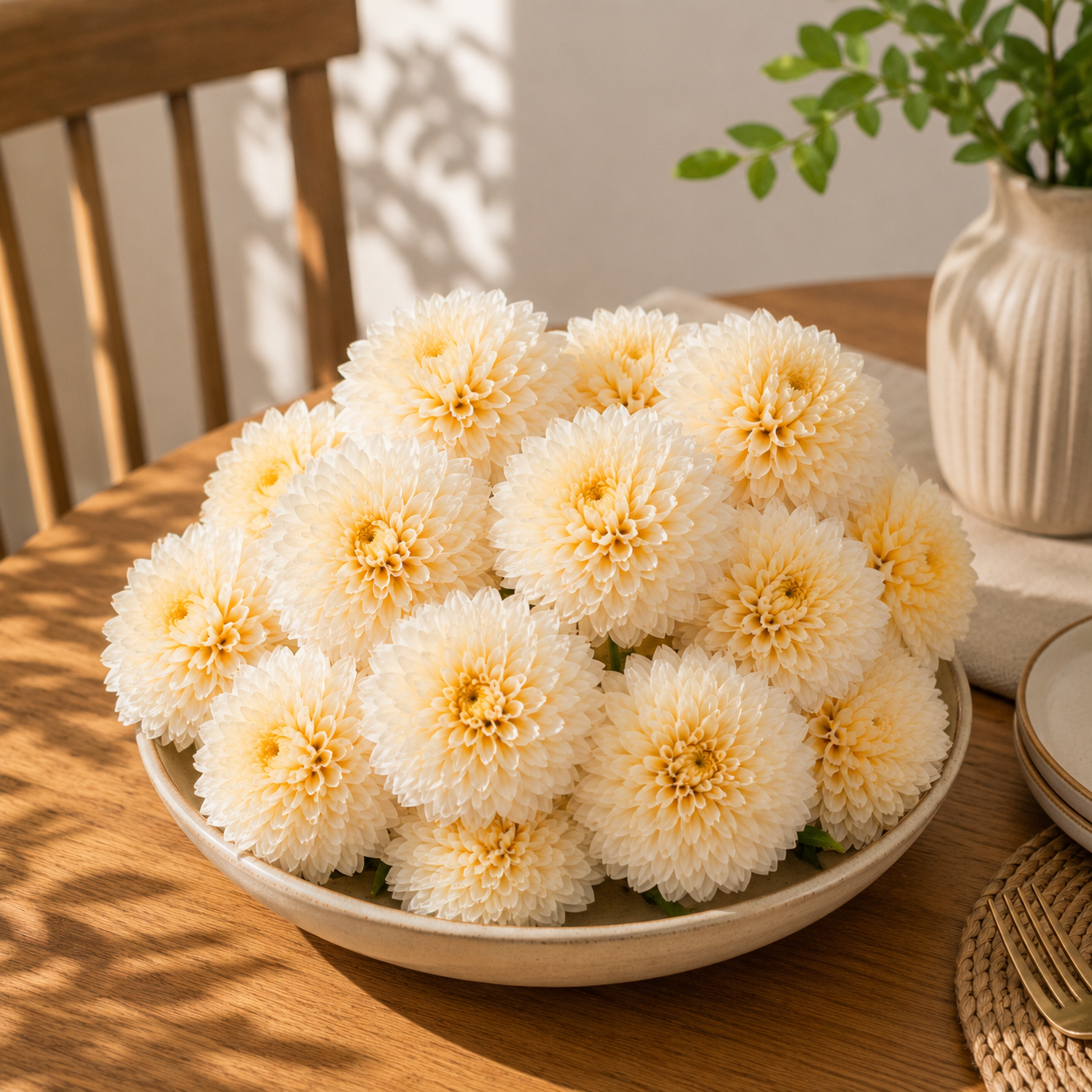 Shaded White Dahalia Artificial Flower (7 cm, Pack of 15, Single Flower)