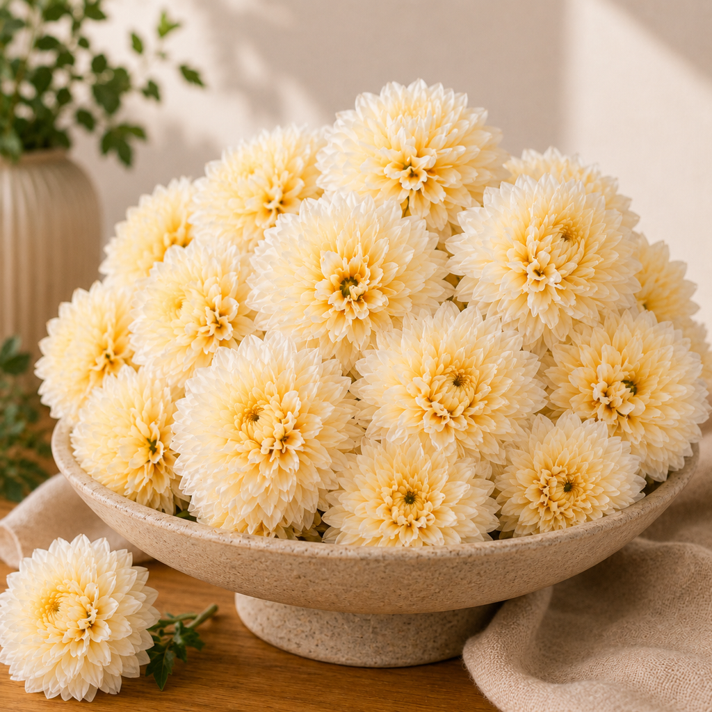 Shaded White Dahalia Artificial Flower (7 cm, Pack of 15, Single Flower)