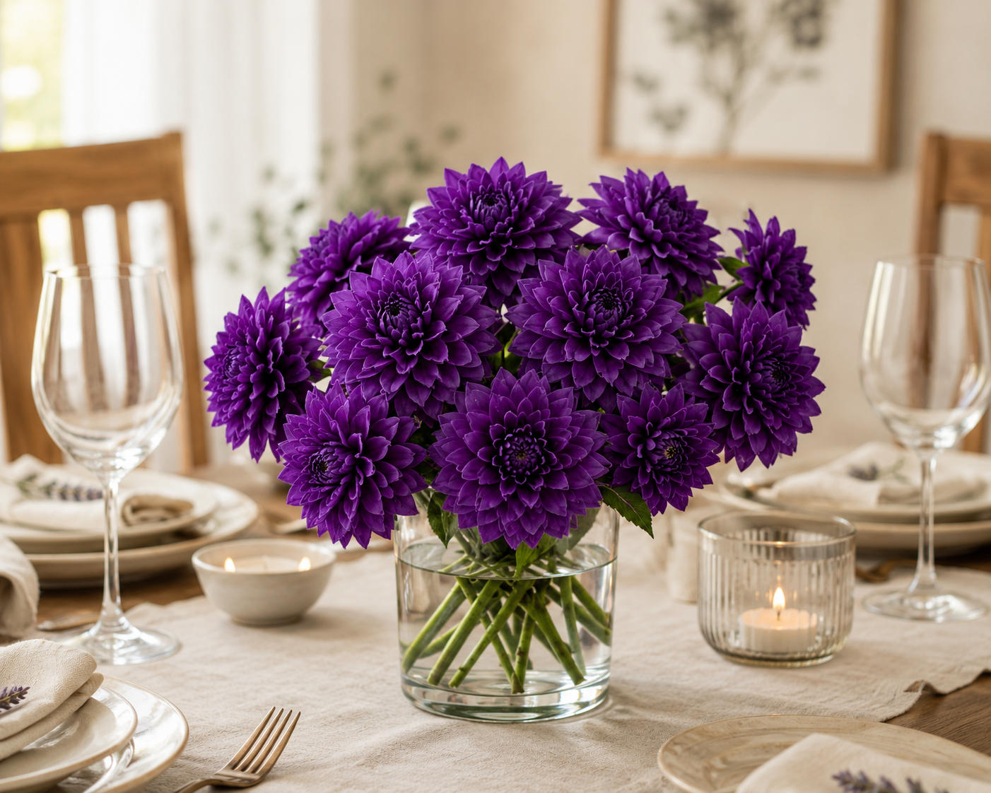 Purple Dahalia Artificial Flower (7 cm, Pack of 15, Single Flower)