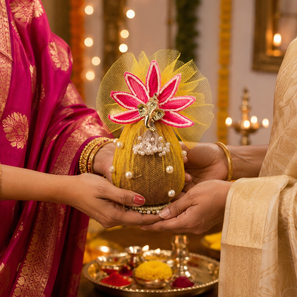Decorative Nariyal with Ganesh ji And lotus Flower