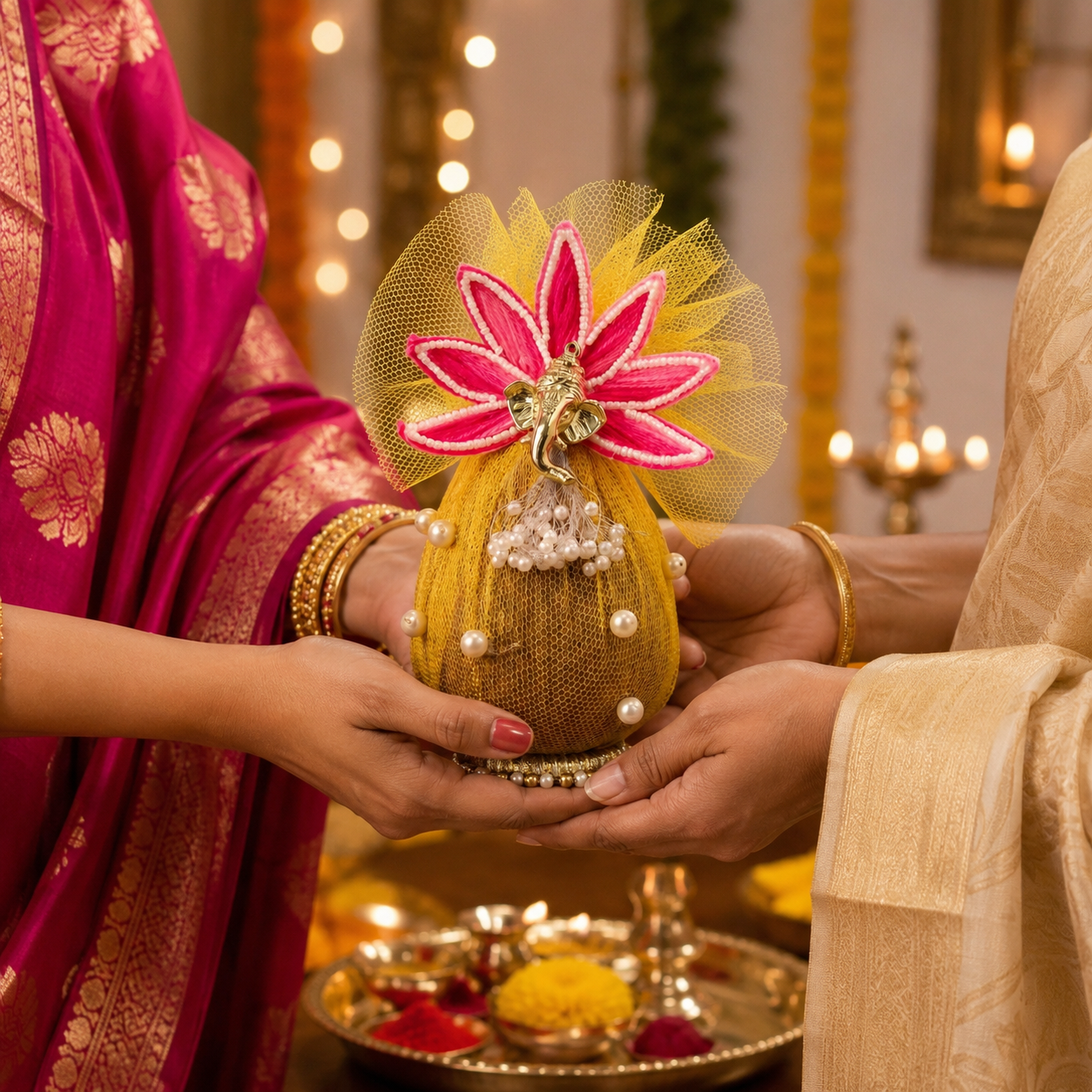 Decorative Nariyal with Ganesh ji And lotus Flower