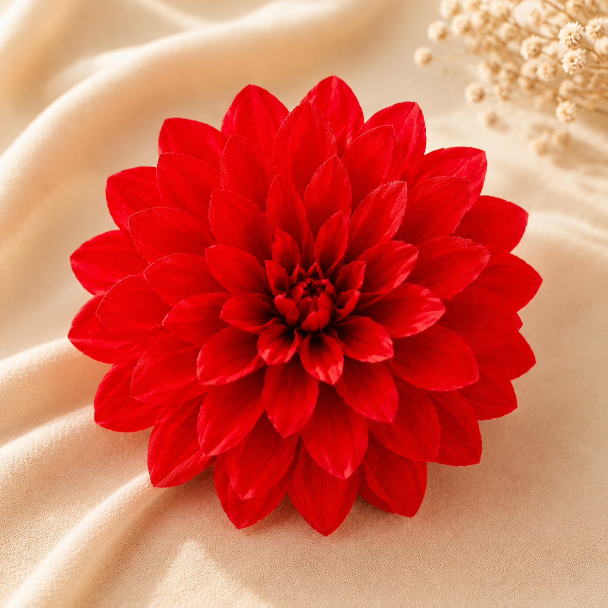 Red Dahalia Artificial Flower (7 cm, Pack of 15, Single Flower)