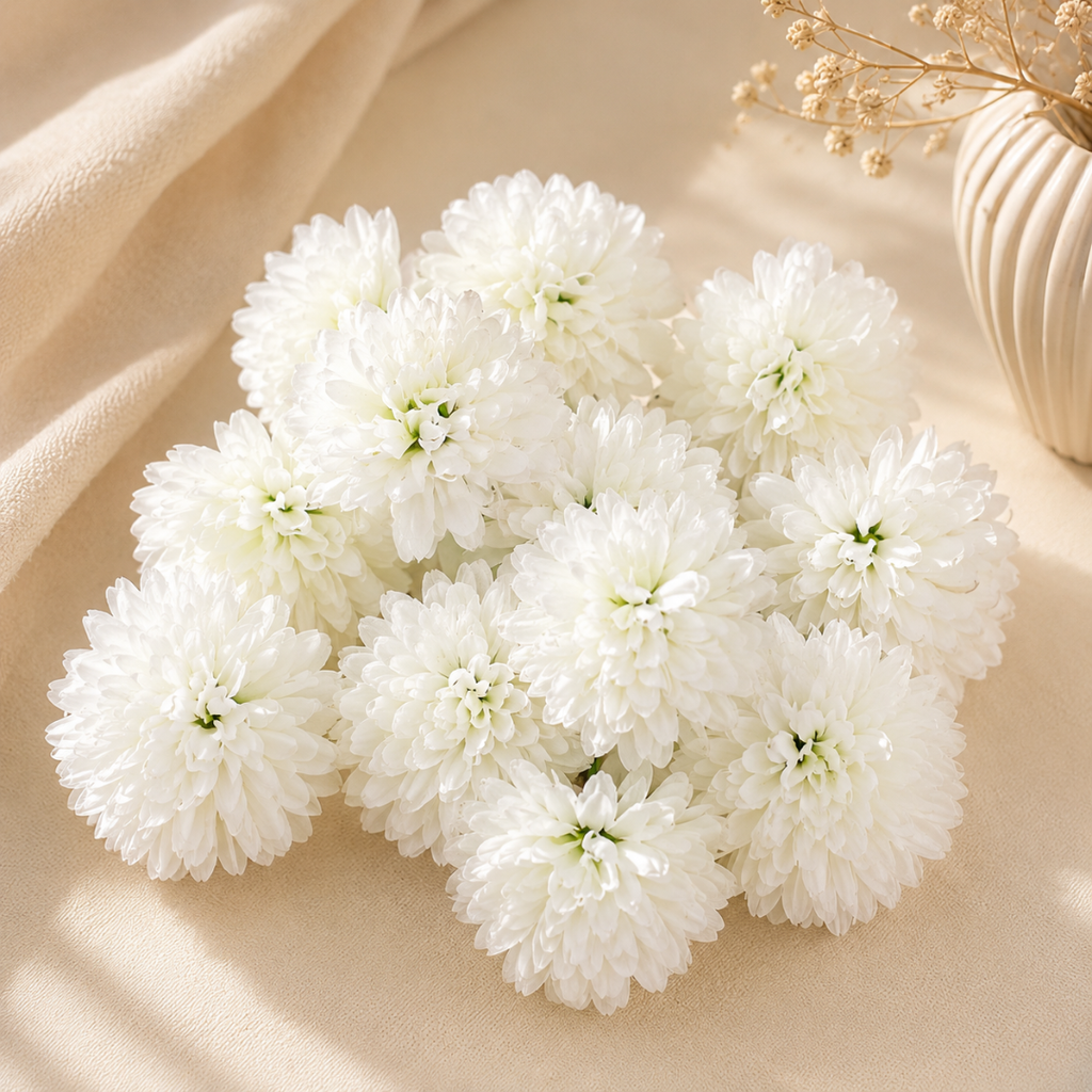 White Dahalia Artificial Flower (7 cm, Pack of 15, Single Flower)