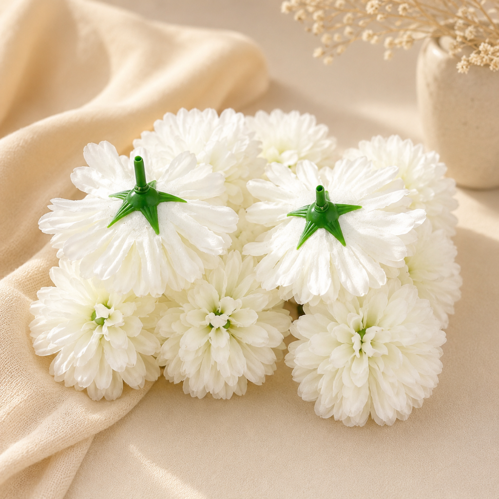 White Dahalia Artificial Flower (7 cm, Pack of 15, Single Flower)