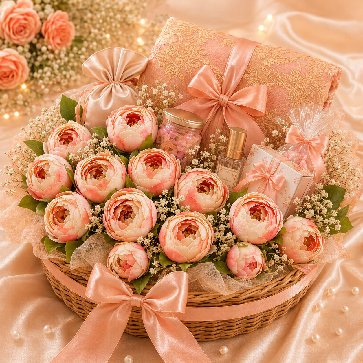 Artificial Peach Creame Peony Flower