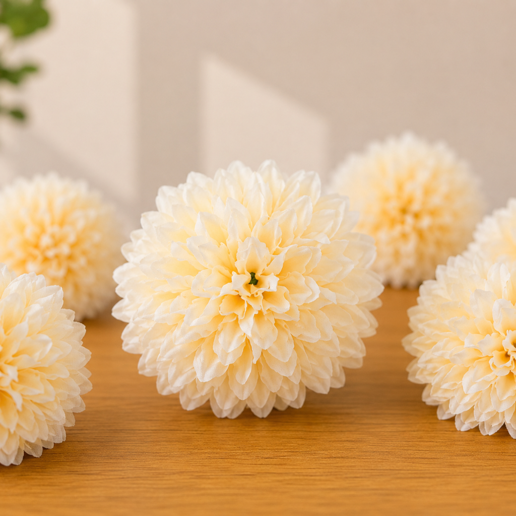 Shaded White Dahalia Artificial Flower (7 cm, Pack of 15, Single Flower)