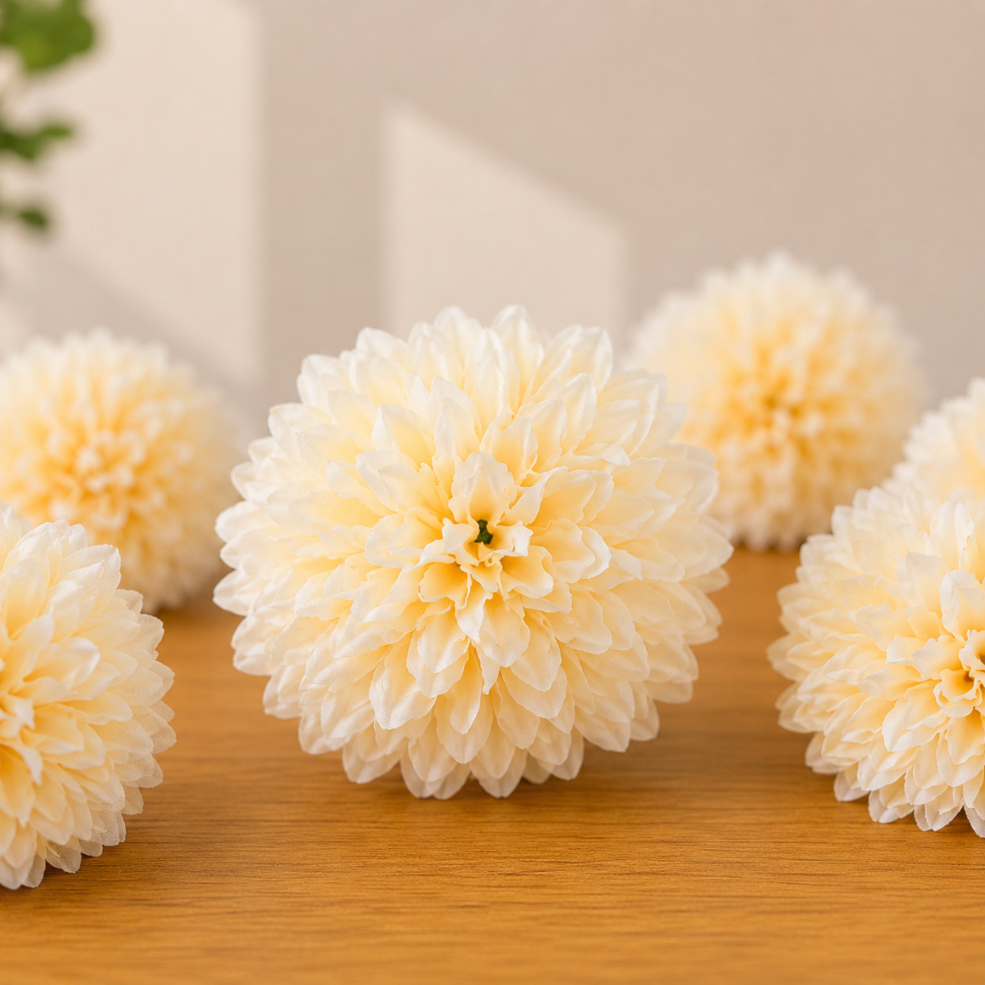 Shaded White Dahalia Artificial Flower (7 cm, Pack of 15, Single Flower)