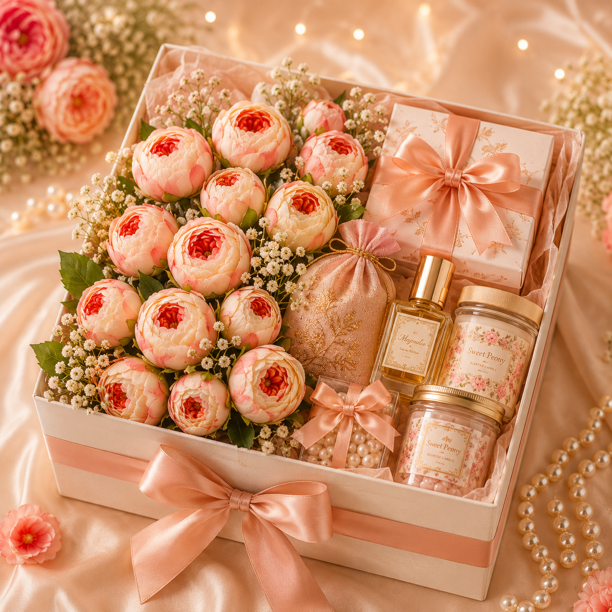 Artificial Peach Creame Peony Flower
