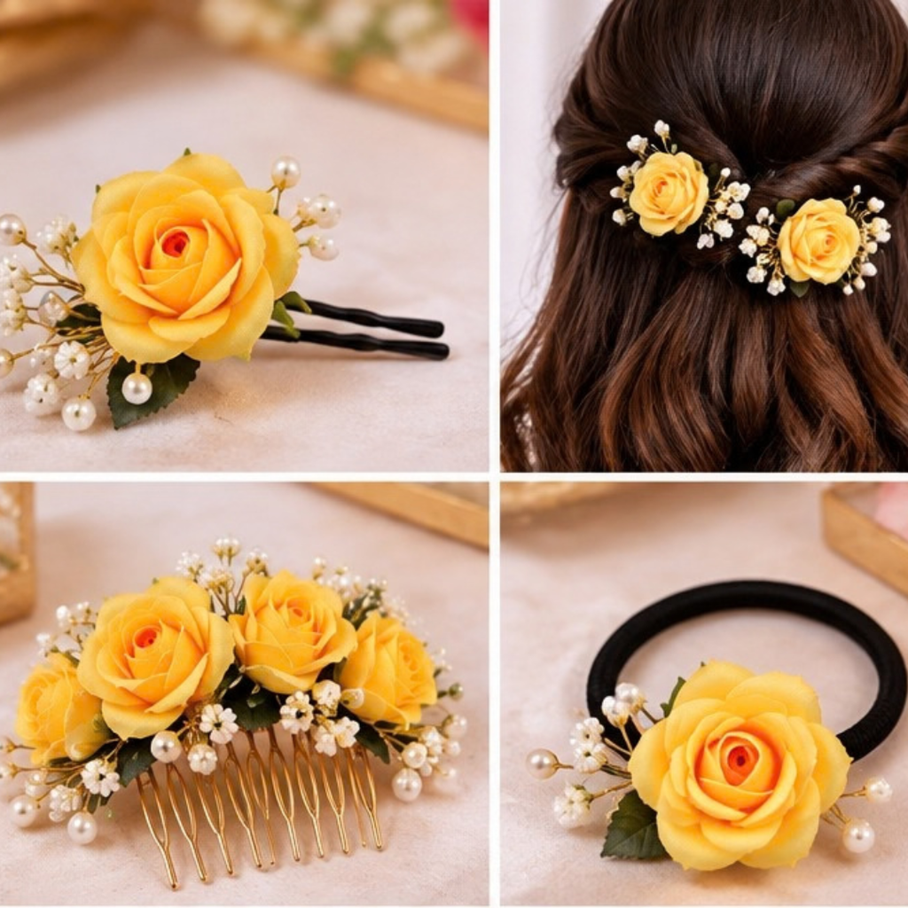 Artificial Yellow Mini Rose Flower (4 cm, Pack of 12, Single Flower)