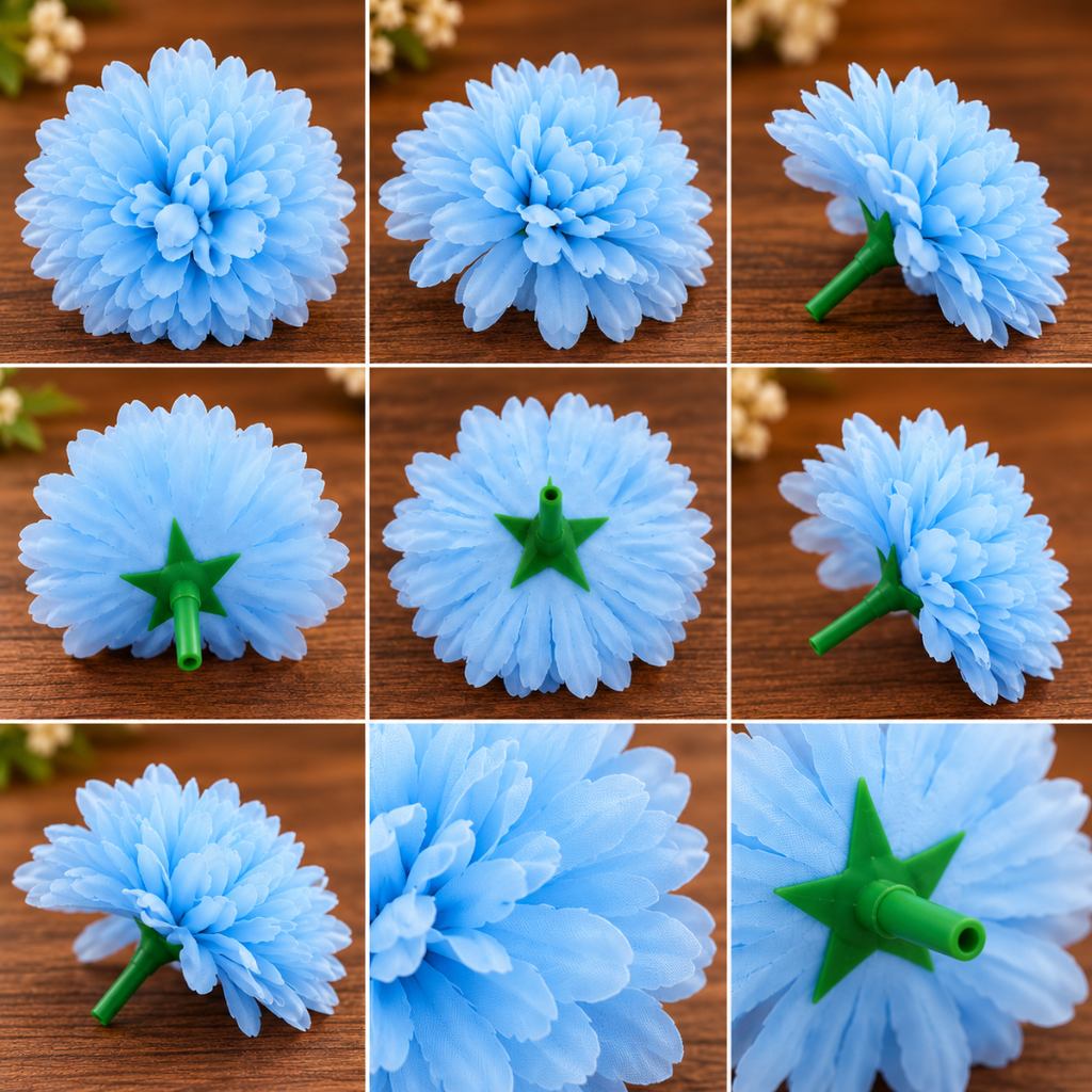 Sky Blue Dahalia Artificial Flower (7 cm, Pack of 15, Single Flower)