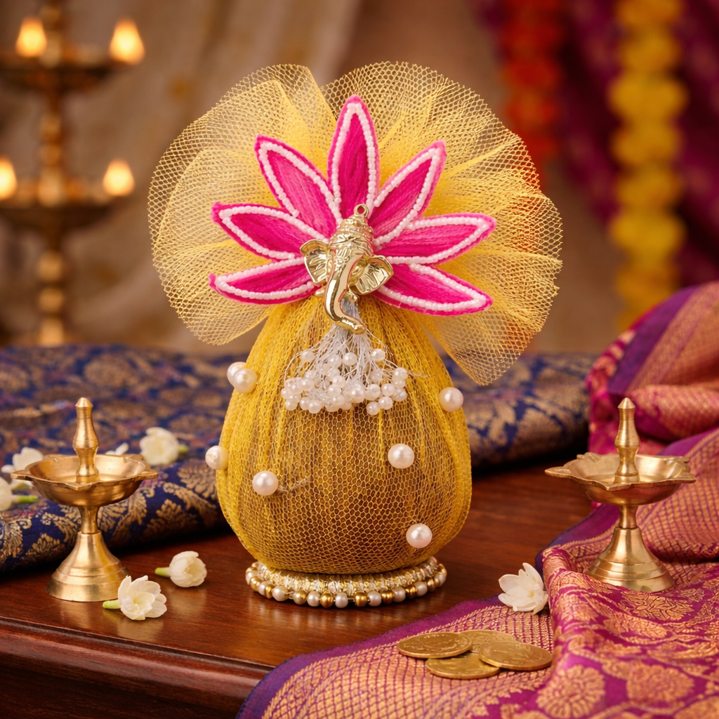Decorative Nariyal with Ganesh ji And lotus Flower