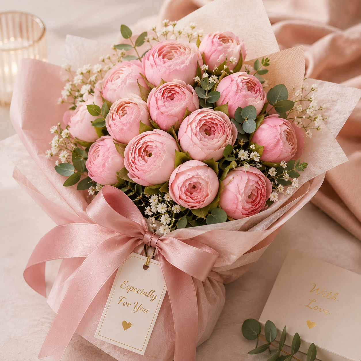 Artificial Light Pink Peony Flower