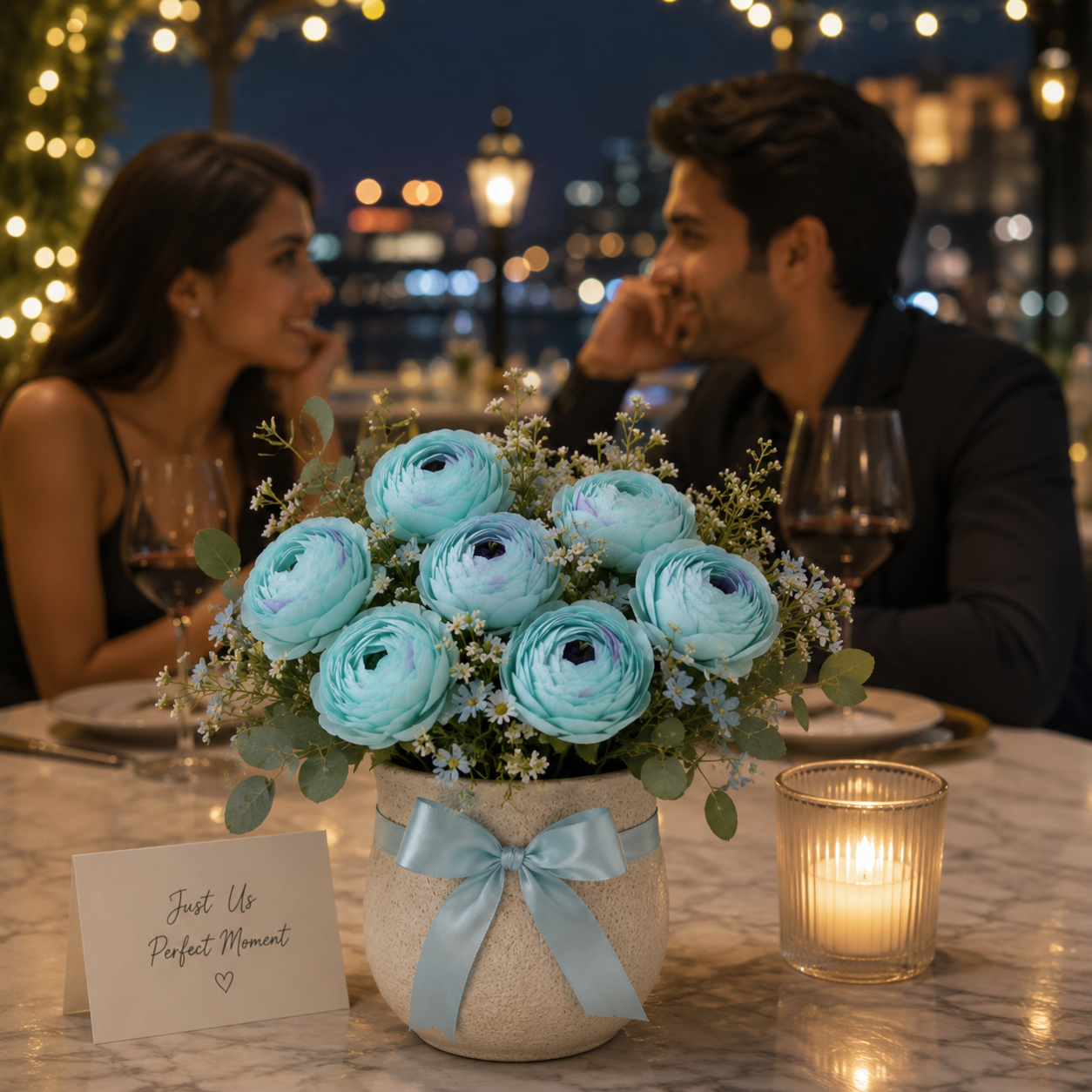 Artificial Sky Blue Peony Flower
