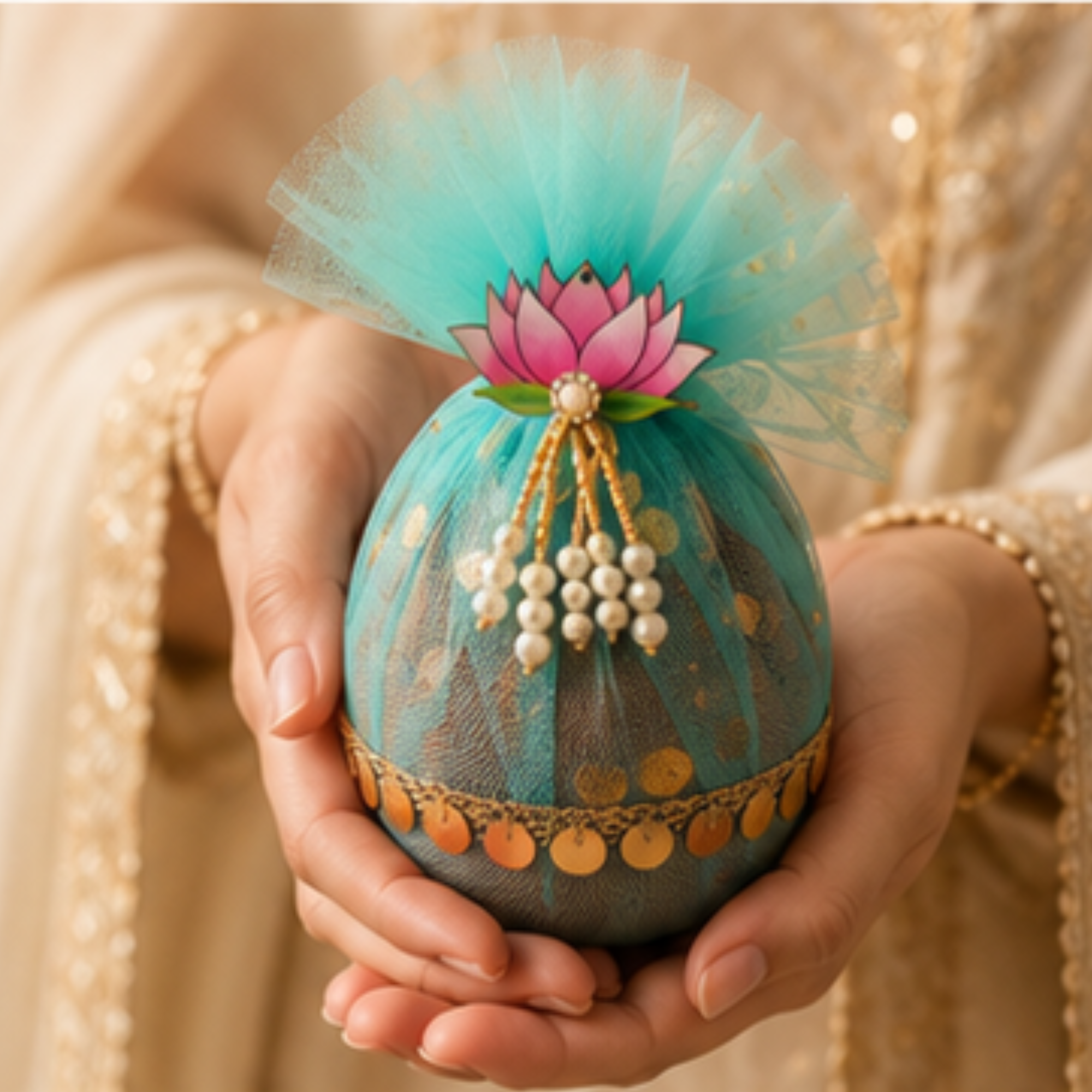 Lotus Decorative Nariyal for Pooja, Wedding & Kalash Decoration