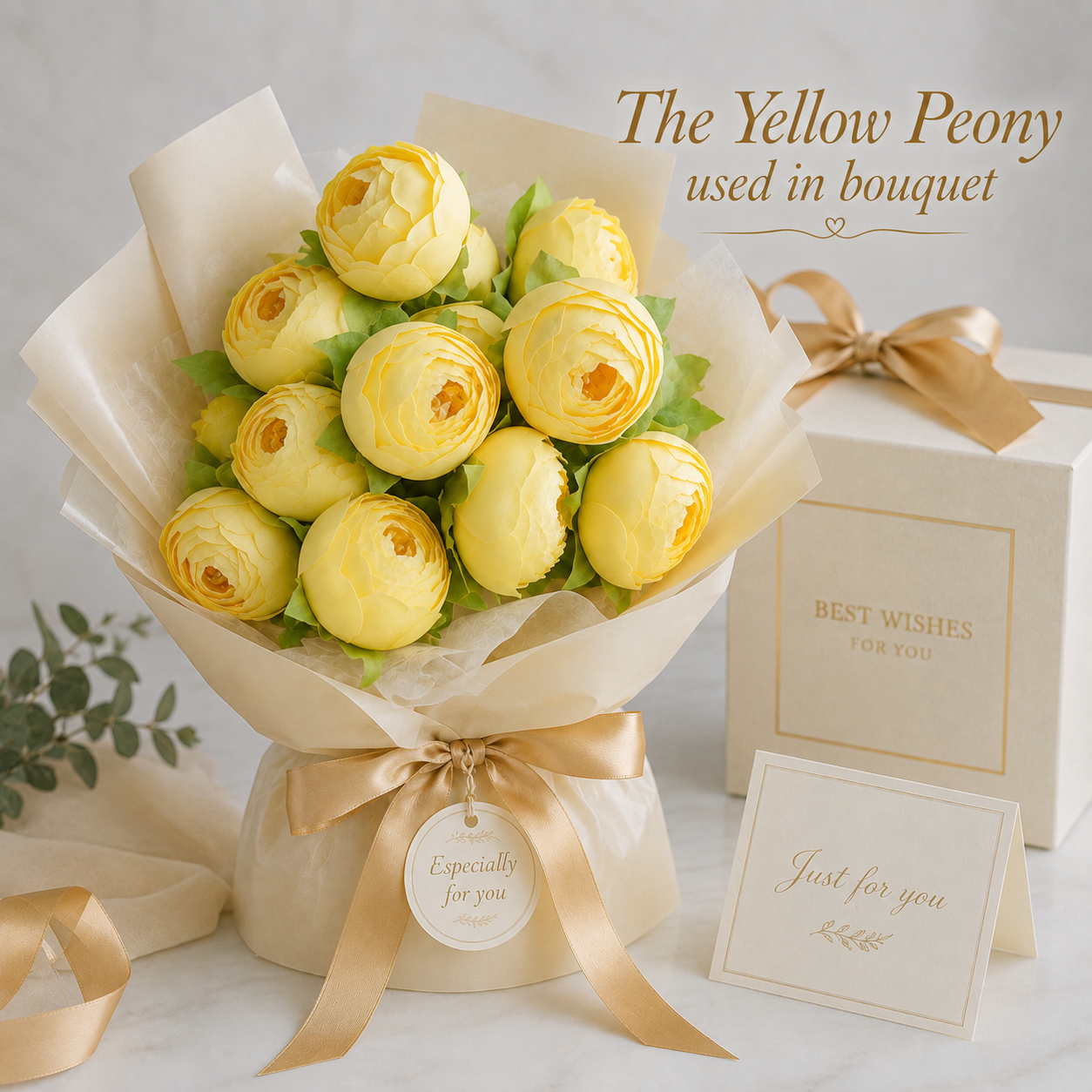 Artificial Light Yellow Peony Flower