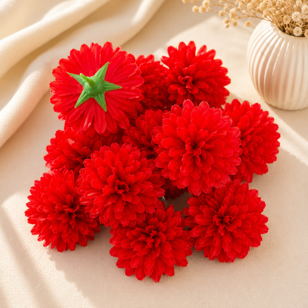 Red Dahalia Artificial Flower (7 cm, Pack of 15, Single Flower)