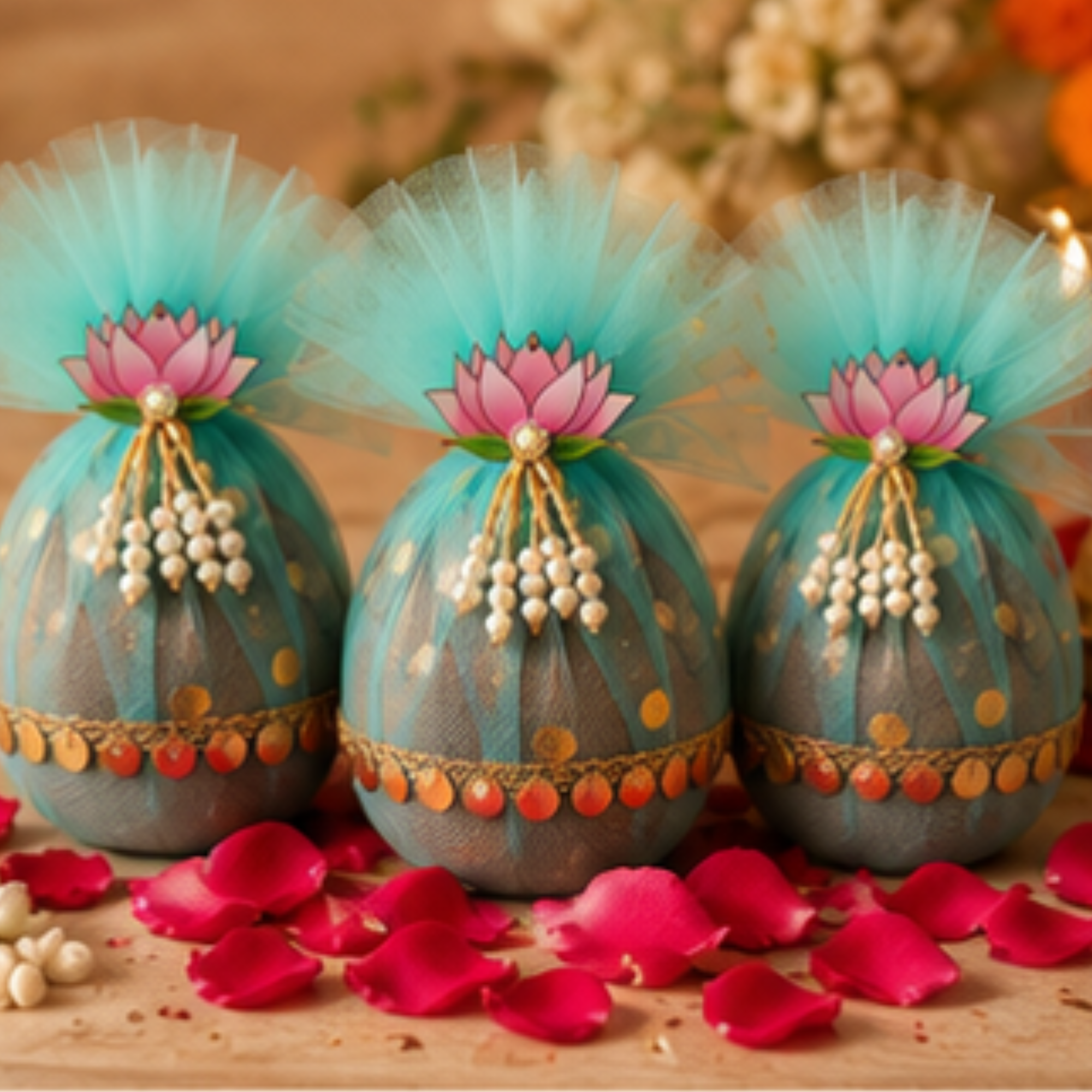 Lotus Decorative Nariyal for Pooja, Wedding & Kalash Decoration