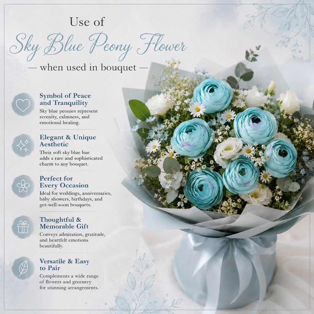 Artificial Sky Blue Peony Flower