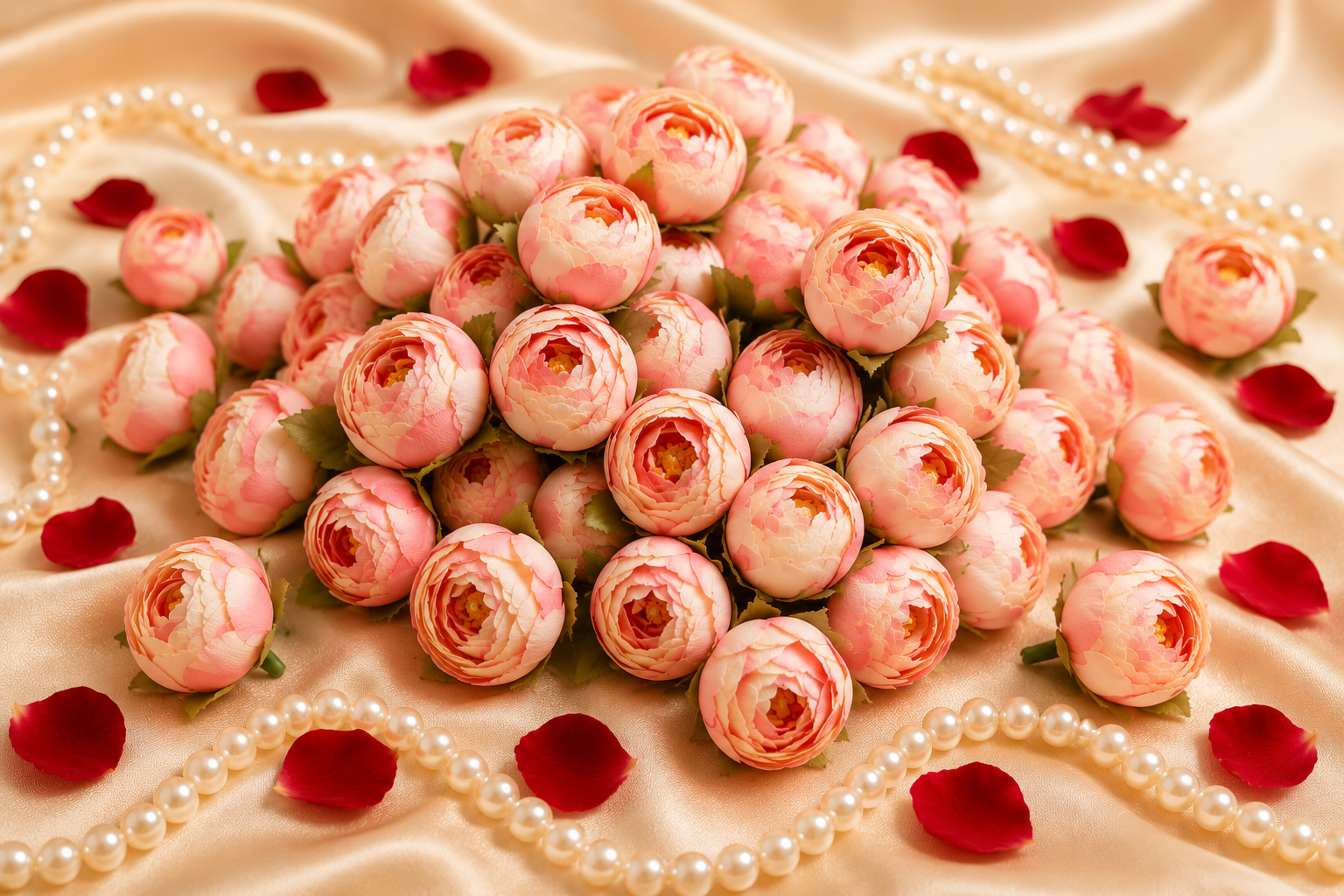Artificial Peach Creame Peony Flower
