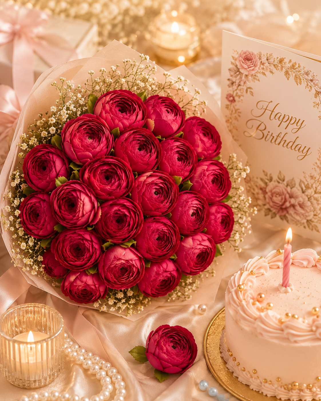 Artificial Dark Pink Peony Flower