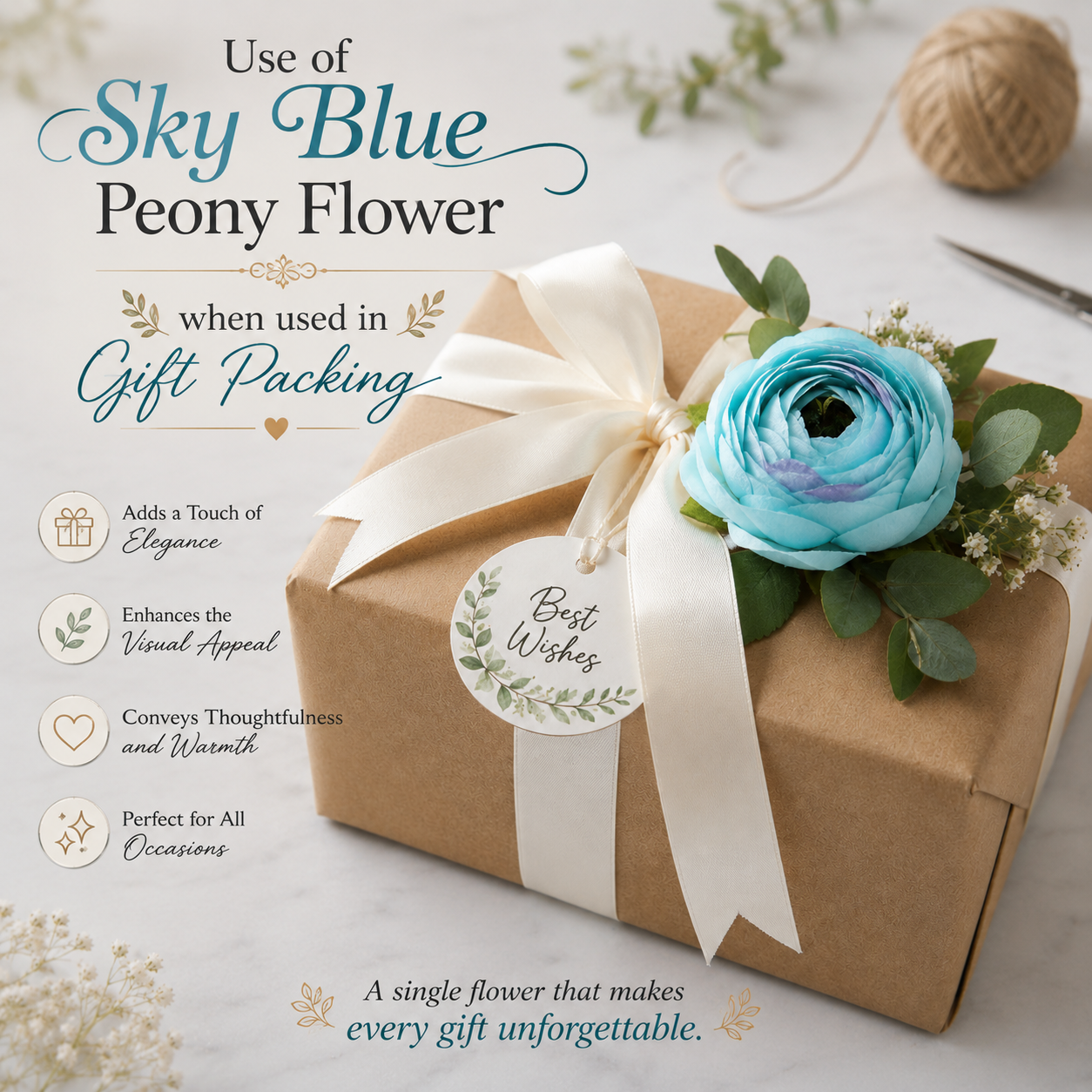 Artificial Sky Blue Peony Flower