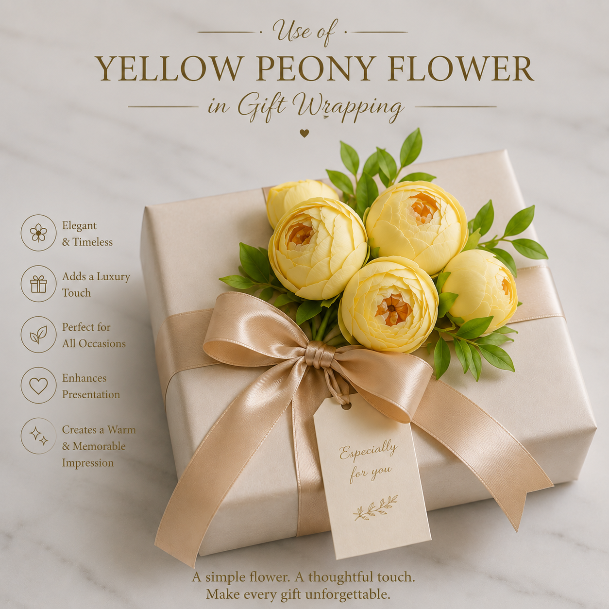 Artificial Light Yellow Peony Flower