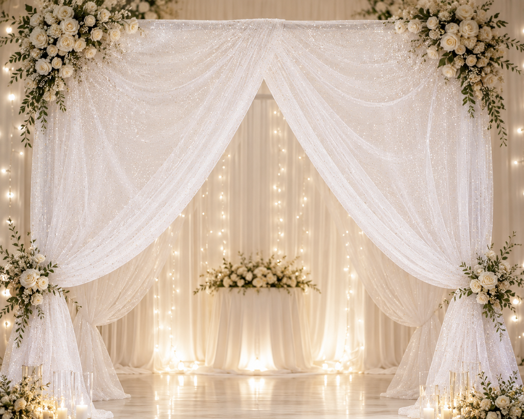 5 Meter Net White Dotted Cloth for decoration