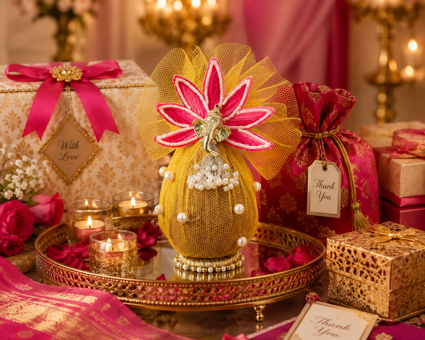 Decorative Nariyal with Ganesh ji And lotus Flower
