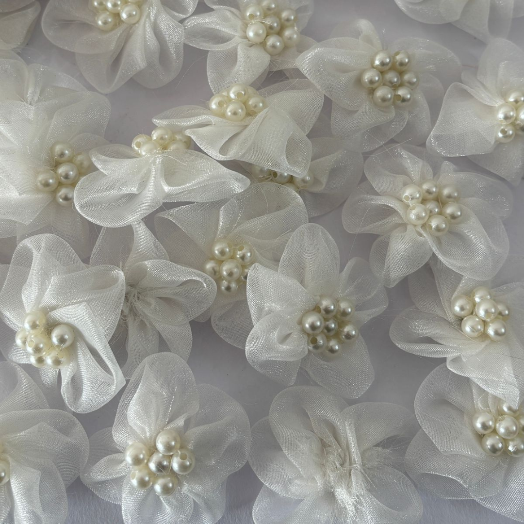 White Organza Flower for Home Décor, Wedding & Gift Decoration