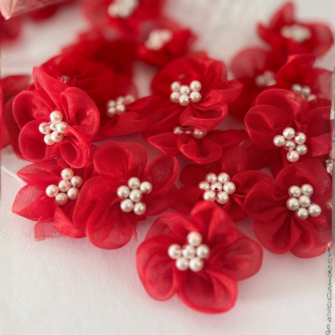 Red Organza Flower for Home Décor, Wedding & Gift Decoration