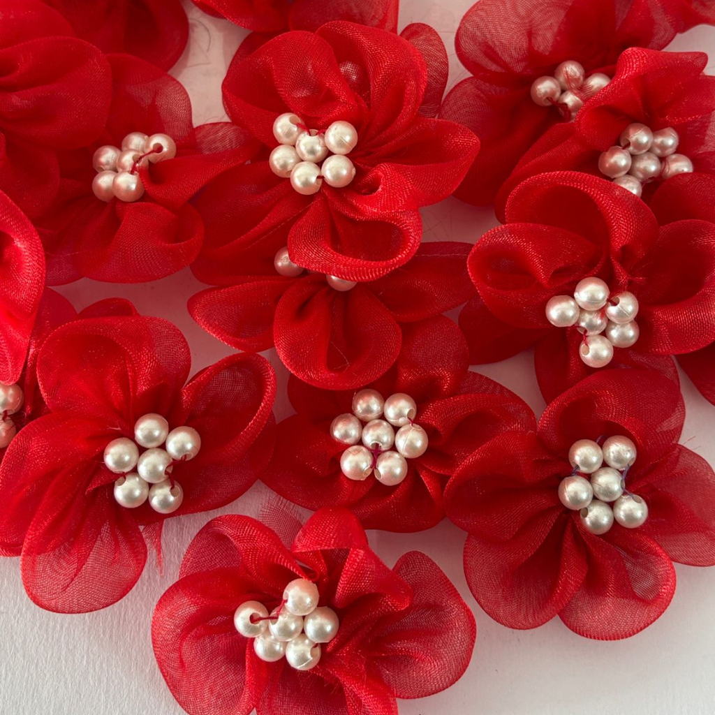 Red Organza Flower for Home Décor, Wedding & Gift Decoration
