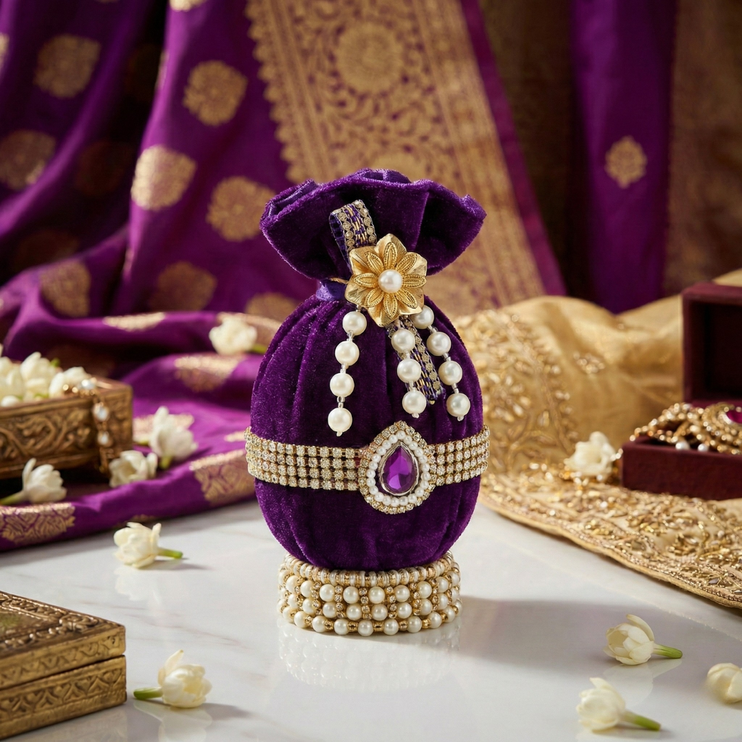 Purple Decorative Shagun Narial for Wedding & Puja