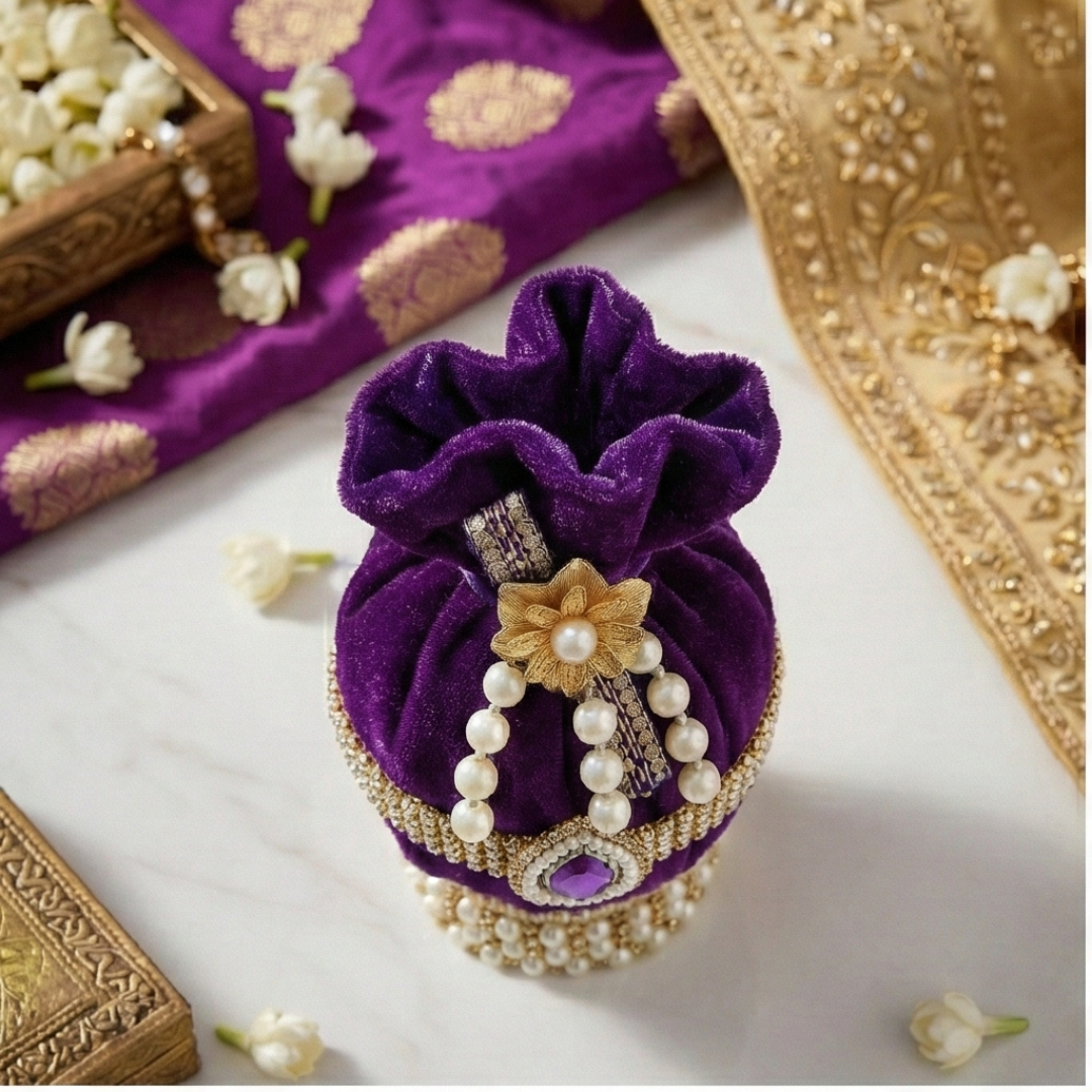 Purple Decorative Shagun Narial for Wedding & Puja