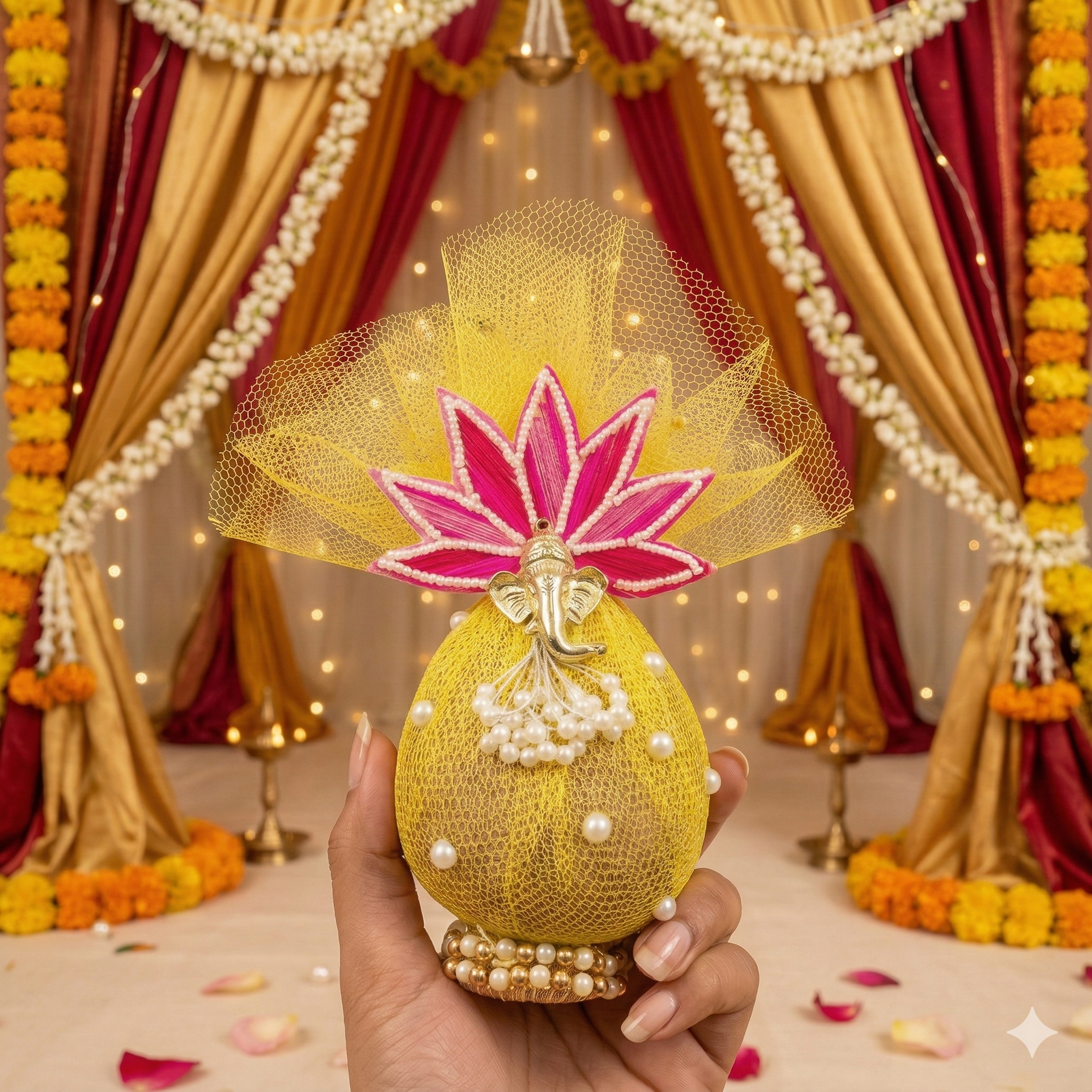 Decorative Nariyal with Ganesh ji And lotus Flower
